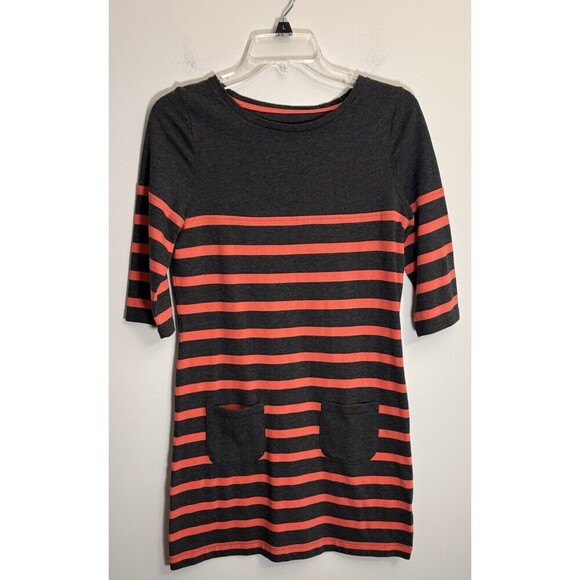 Boden Breton Dress Mini Striped Gray Salmon Elbow Sleeve Pocket US 4 Casual Work - Picture 1 of 11